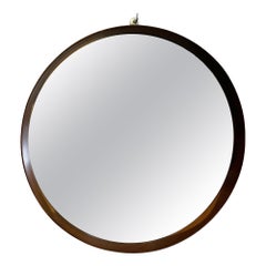 Danish mid century modern wooden rounded brown frame mirror,  1960s