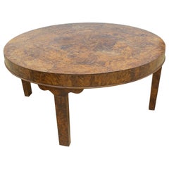 1970s Round Root Wood Table with Geometrically Decorated Top 