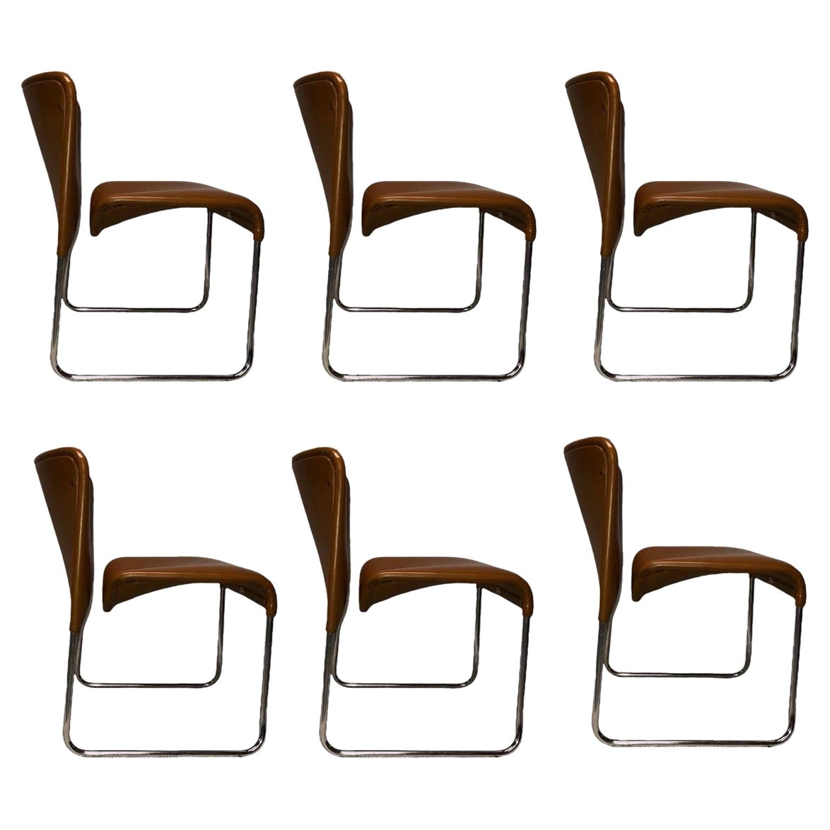 Mobel Italia Chrome Cantilever Dining Chairs in COM / COL for Stendig