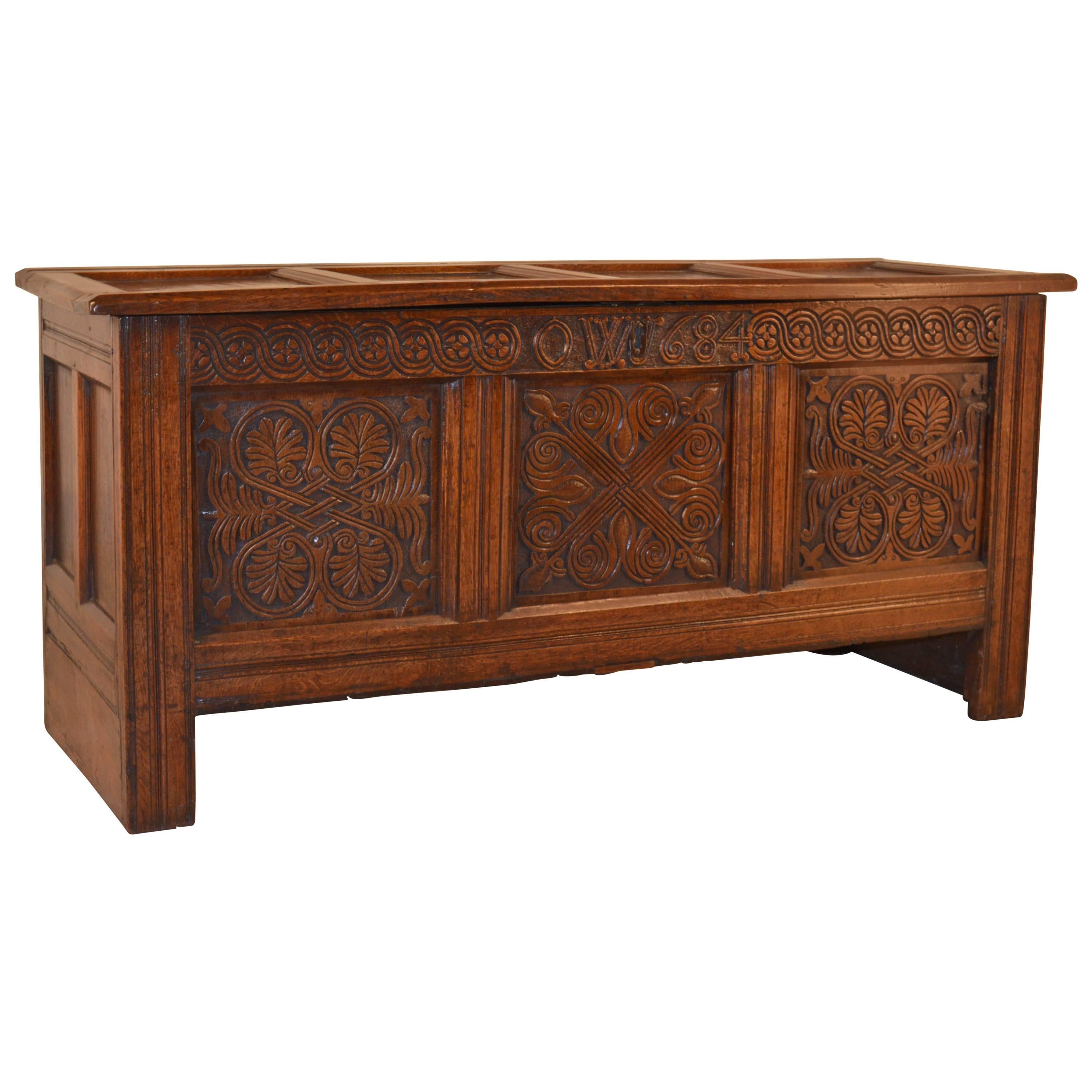 Early Oak Blanket Chest, Dated 1684