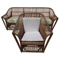 Antique American Stick Wicker Set - Sofa and Matching Lounge Chair, Circa 1930