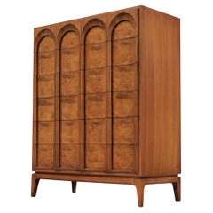 Thomasville Sculptural 'Arched' 6 Drawer Tall Dresser Walnut & Olive Burl