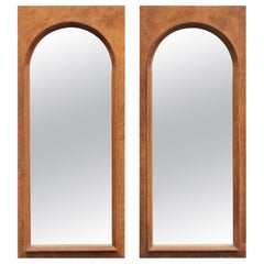 Retro Thomasville Sculptural 'Acrhed' Pair of Wall Mirrors in Walnut & Olive Burl