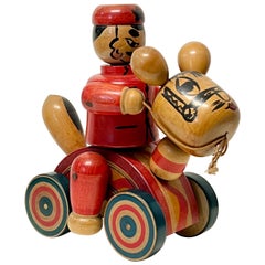 Antique Japanese Folk Art Mingei Large Wood Pull Toy Meiji Period