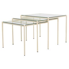 Mid-Century Artimeta Style Off-White Enameled Metal Nesting Coffee Tables