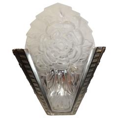Wonderful Large Signed Degue Frosted Art Flower Deco Silvered Bronze Sconce    