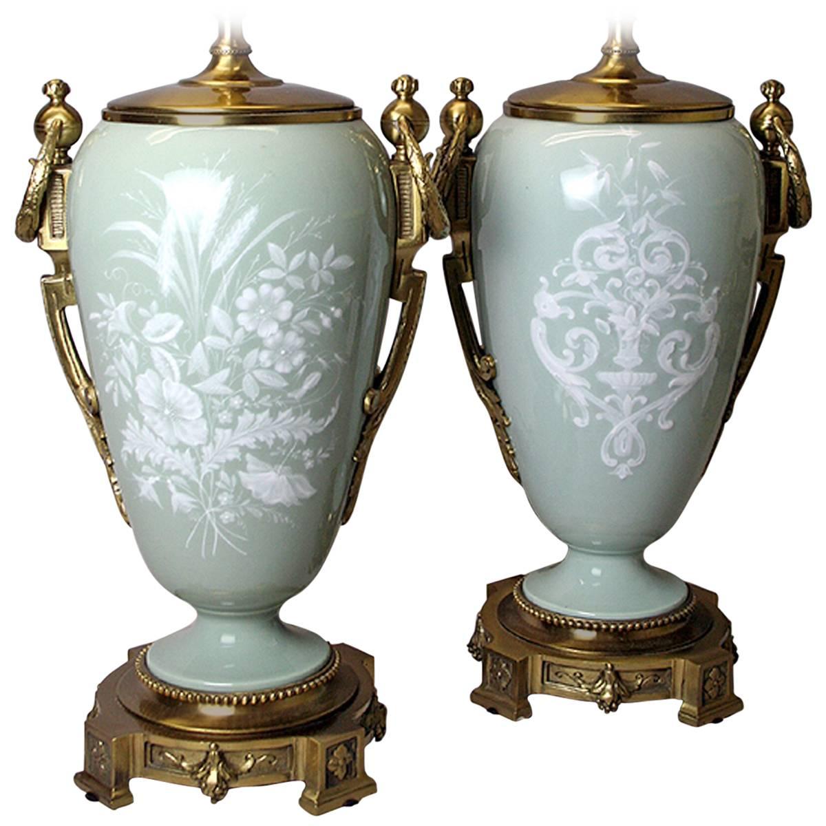 Pair of 19th Century Porcelain Vases Wired as Lamps For Sale
