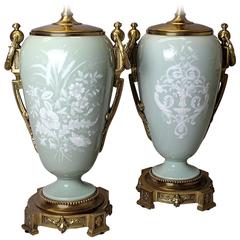 Pair of 19th Century Porcelain Vases Wired as Lamps