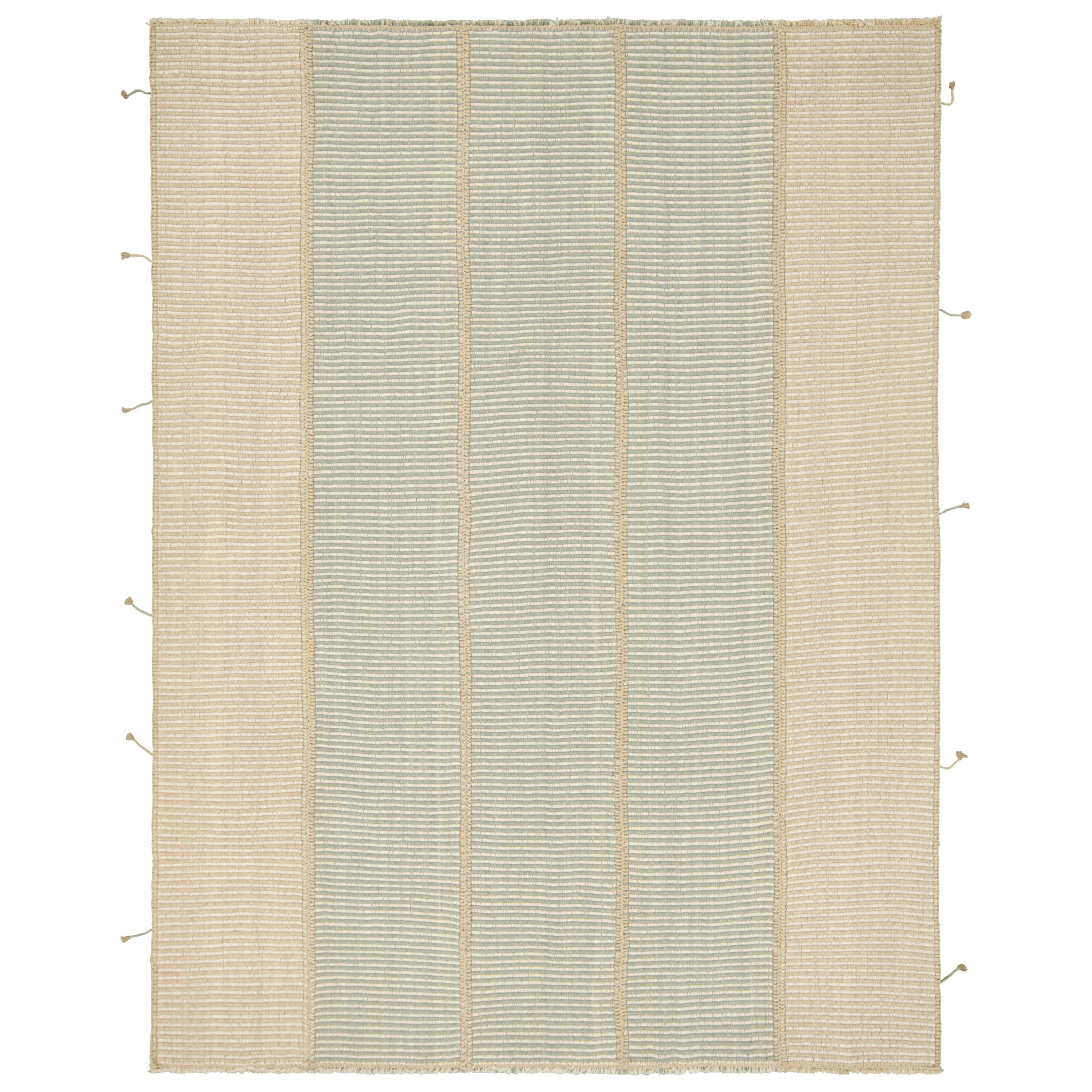 Rug & Kilim’s Contemporary Kilim in Beige, Blue and White Textural Stripes