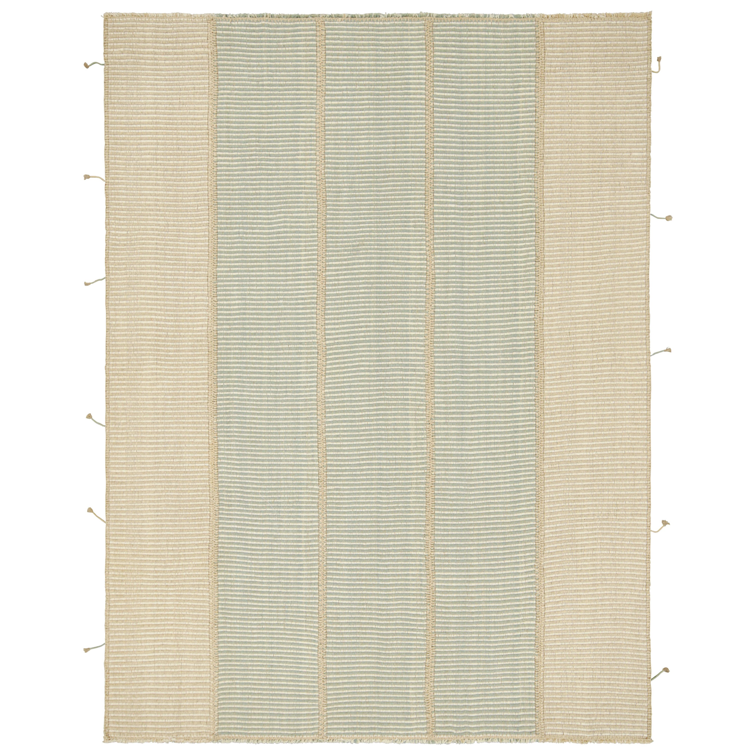 Rug & Kilim’s Contemporary Kilim in Beige, Blue and White Textural Stripes