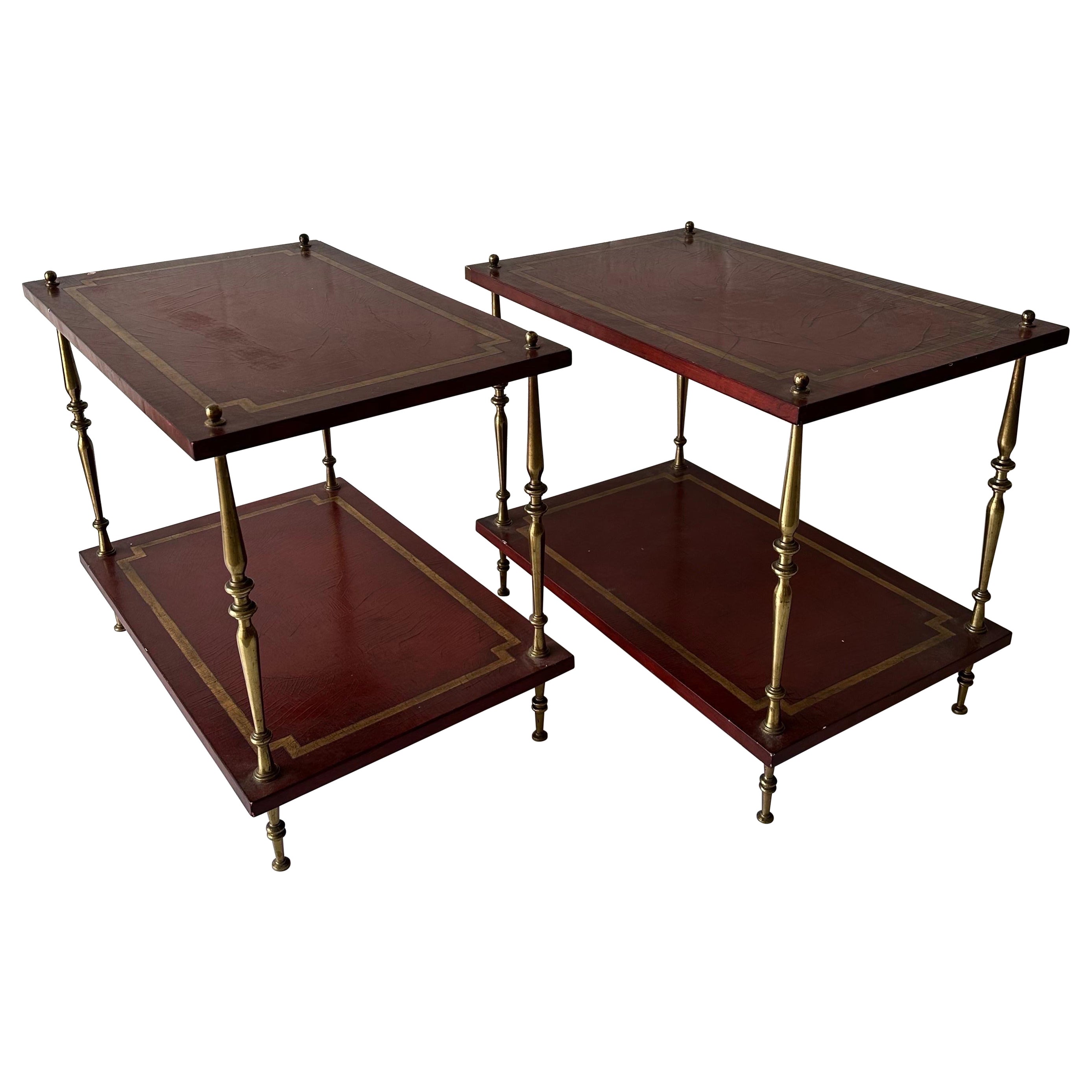 Pair of Red lacquer 2 tier Maison Baguès Side Table