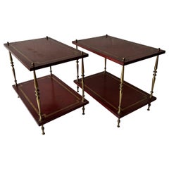 Pair of Red lacquer 2 tier Maison Baguès Side Table