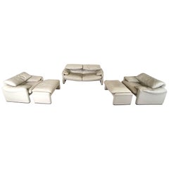 Vintage Leather Maralunga sofa set by Vico Magistretti for Cassina