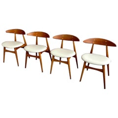 Set of Four 1950s Danish Teak and Oak CH33 Chairs by Hans Wegner for Carl Hansen