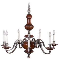 Walnut and Spelter Eight-Light Chandelier 1