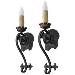 Pair of 1920s Hammered Back Spanish Revival Sconces