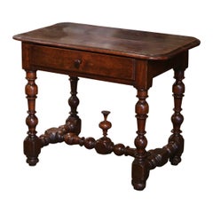 18th Century French Louis XIII Carved Walnut and Beech Turned-Leg Side Table
