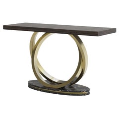 Table console Armilar moderne, marbre or Portoro, ébène, fabriquée à la main par Greenapple