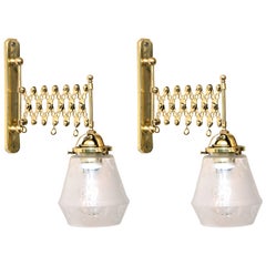 Two Art Deco Extendable Wall Lamps with Original Glass