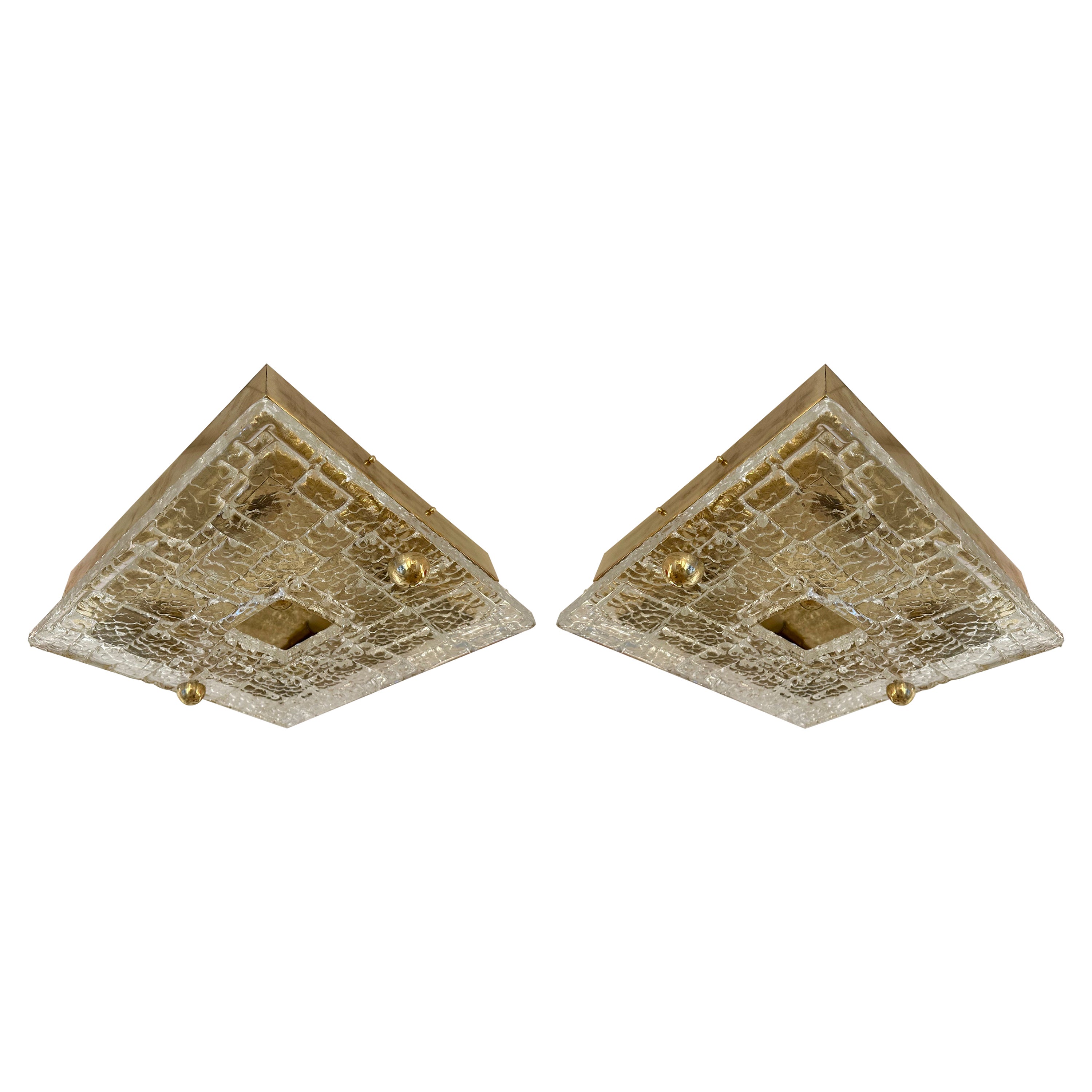 Contemporary Flush Mount Brass and Murano Glass Textured Blade, Italy For Sale