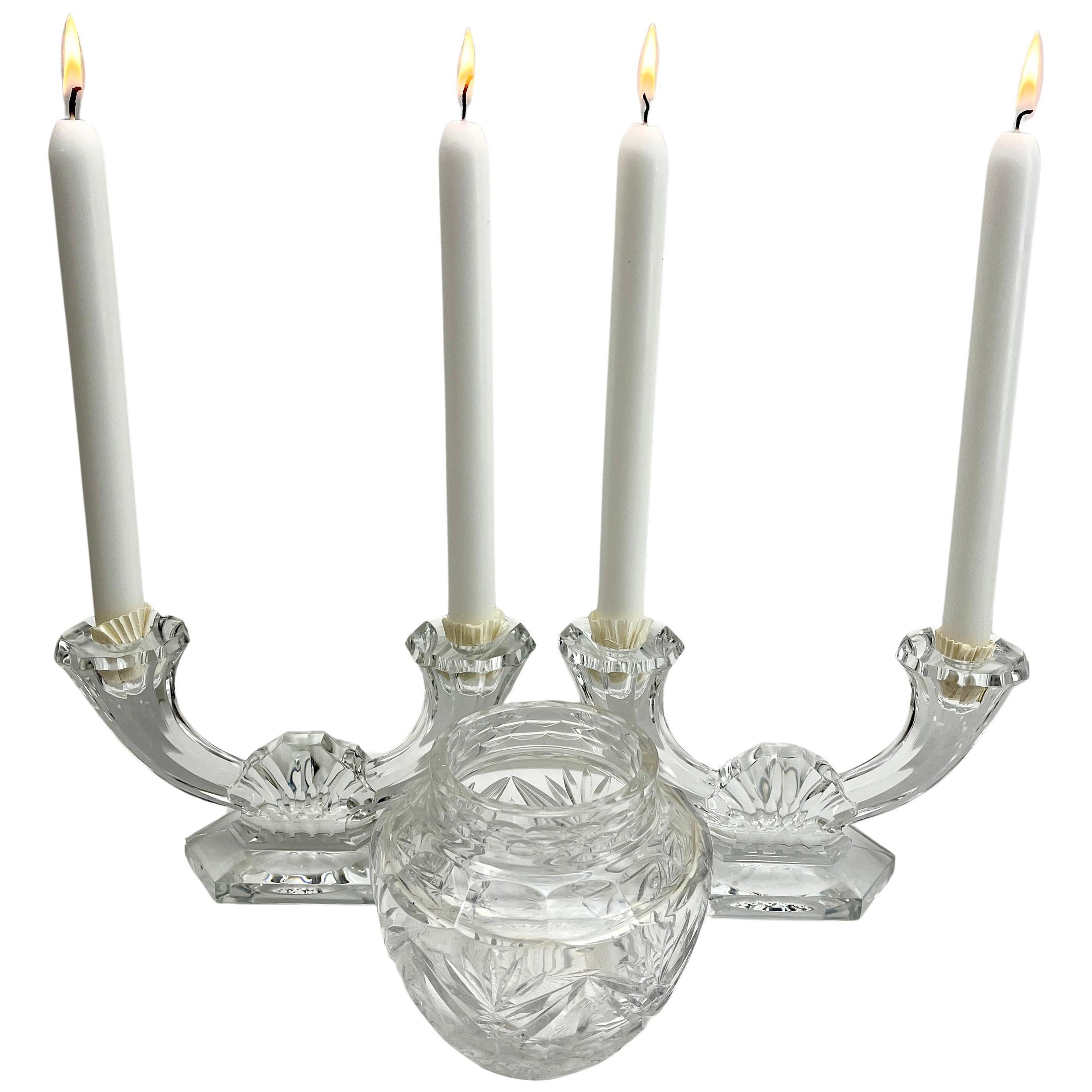 Val Saint Lambert  Cristallo 2 candelieri e 1 vaso 1930 Belgio