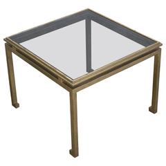 French Gilt Metal Coffee Table with Smoked Glass