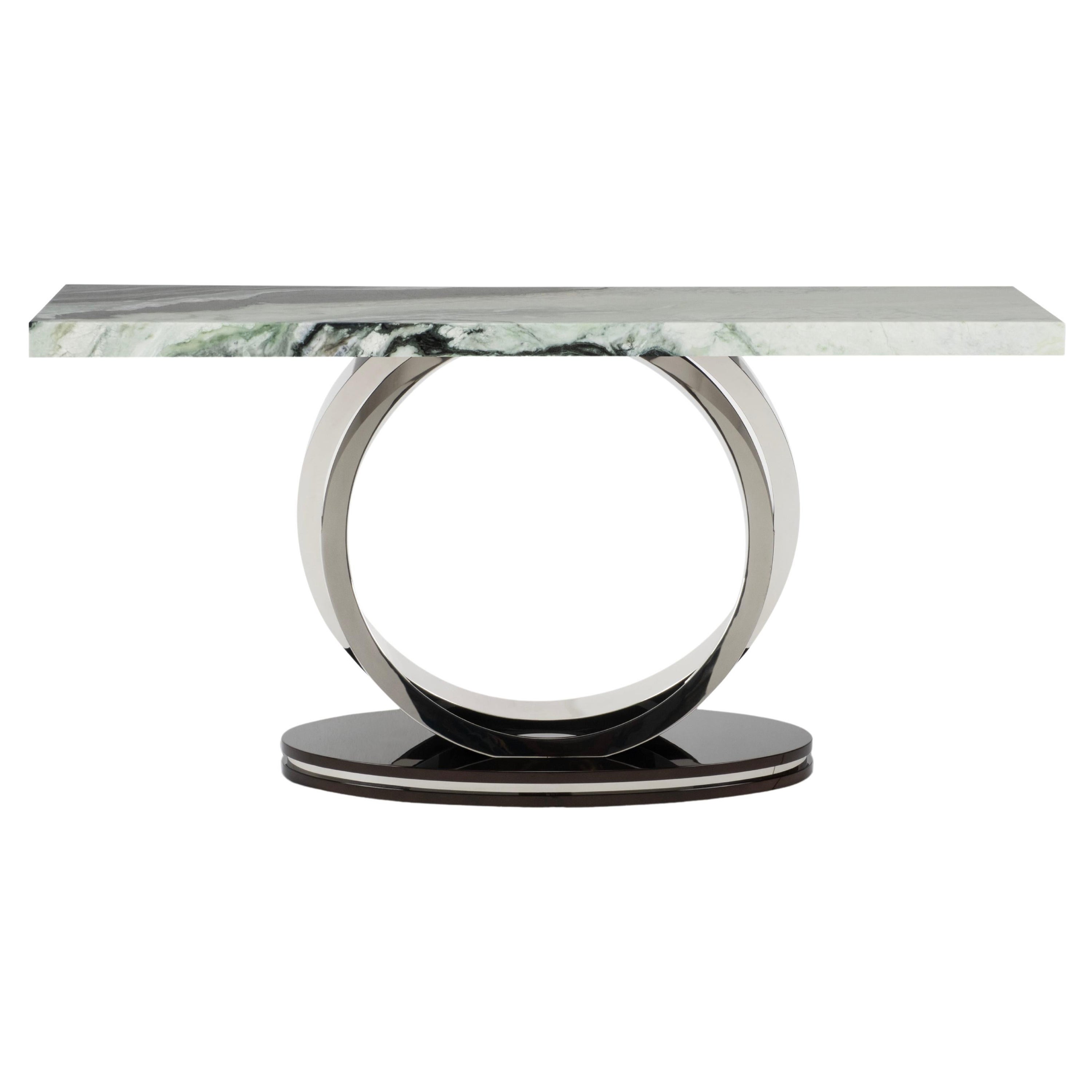 Modern Armilar Console Table, Green Jade Marble Handmade by Greenapple