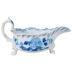 Bow 18th Century Blue and White Porcelain A Three-Legged  Sauce Boat