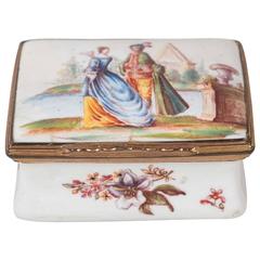 Antique Enameled Bilston Box Painted with a Romantic Scene