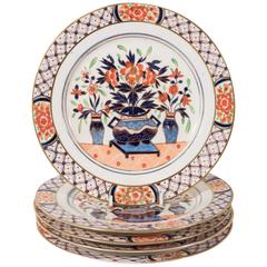 Set of 19th Century English Dishes in Imari Style with Cobalt Blue and Orange