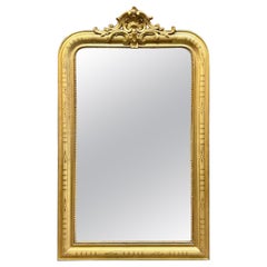 French Louis Mirror with Rare Geometric Pattern with Crest