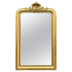 Miroir français Louis Philippe avec motif géométrique rare avec crête