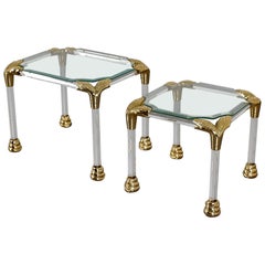 Mid-Century Modern Nesting Tables made to Plexiglass, Brass and Glass 80s Italy