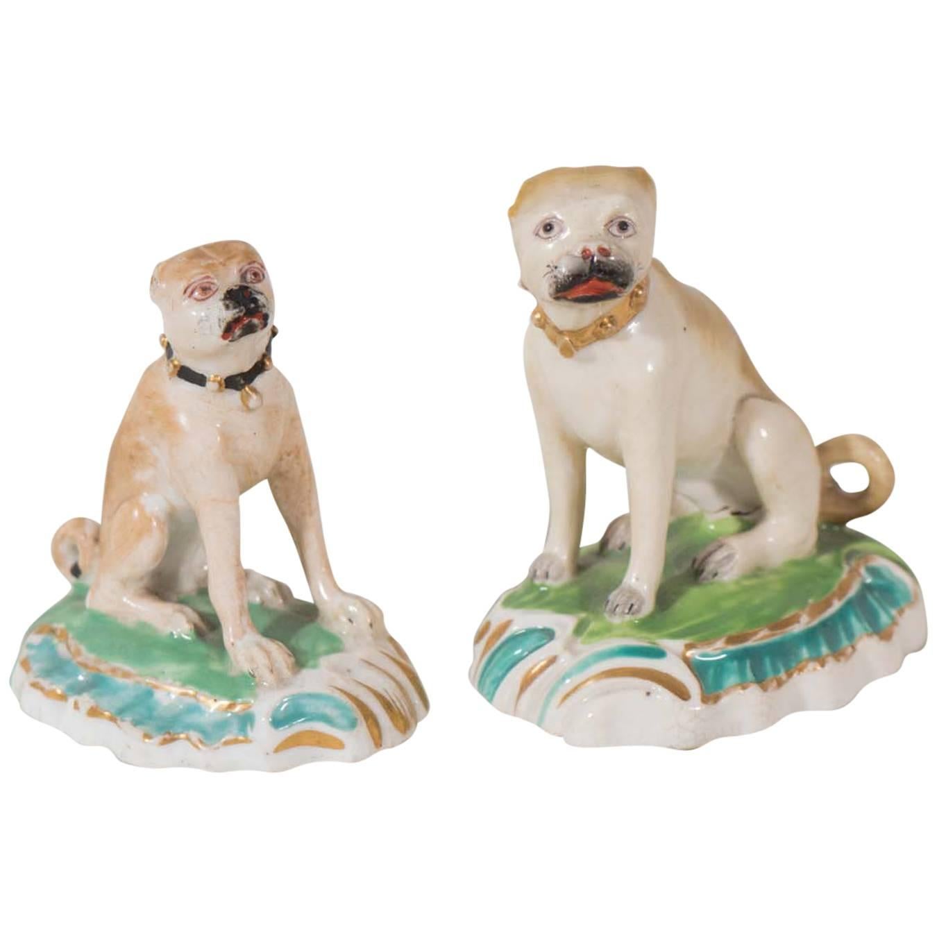 Two Excellent Derby Porcelain Pugs