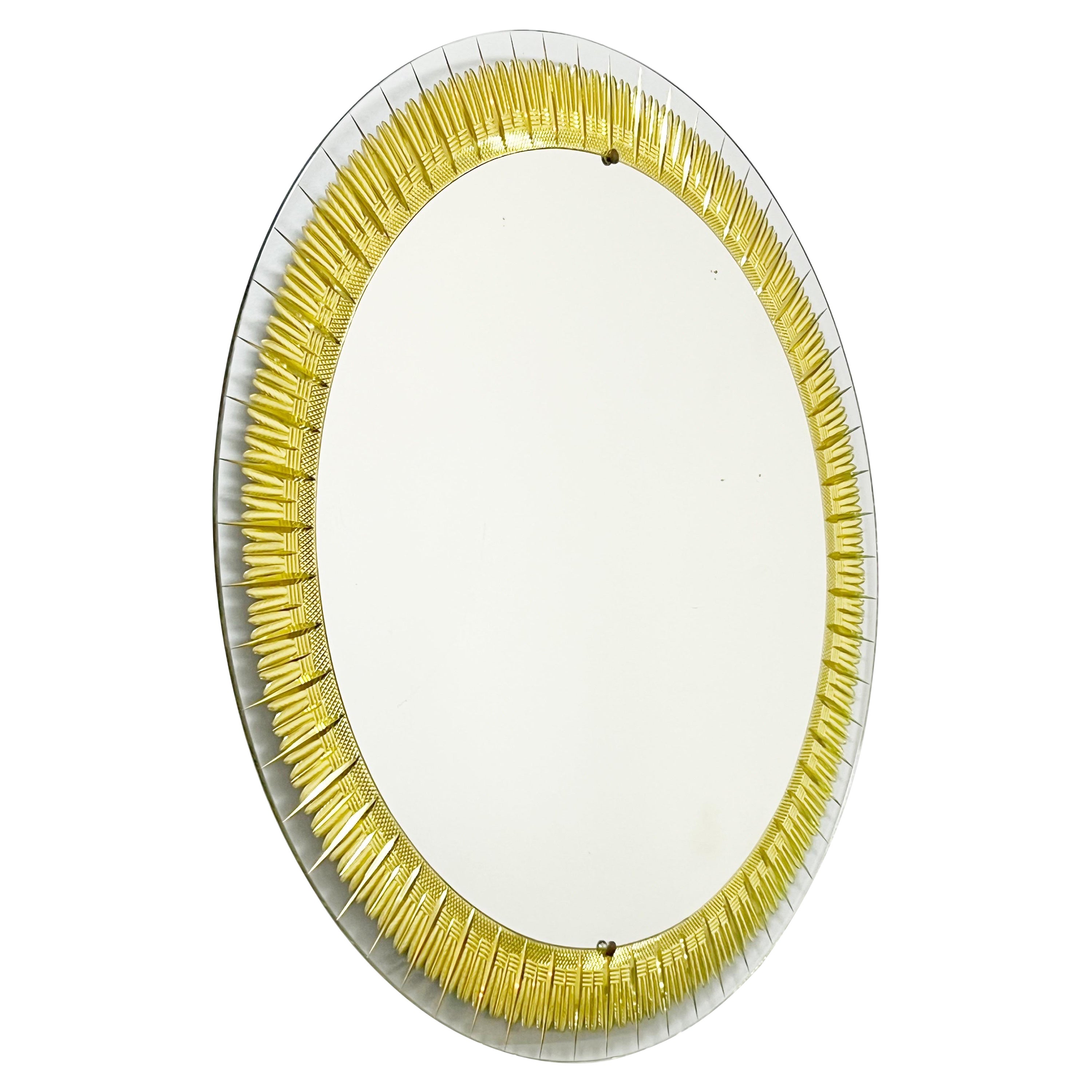 Cristal Art Italienischer runder geschliffener und vergoldeter moderner Spiegel, 1950er Jahre