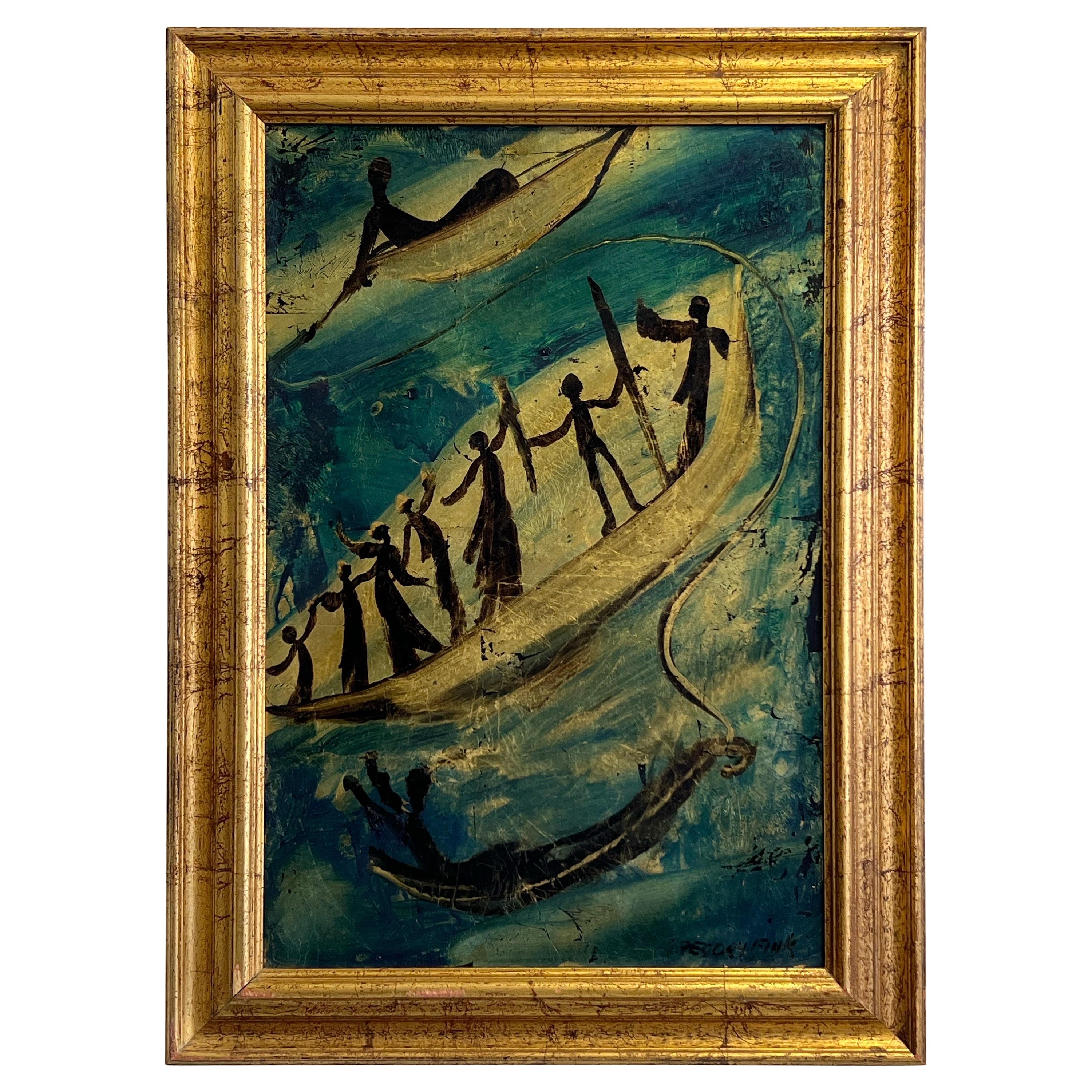 Gregory Fink Pittura a olio e foglia d'oro su tavola in vendita