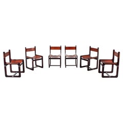Ensemble de 6 chaises en bois et en cuir L. Radice P. Gallotti, Italie, années 60
