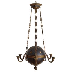 Antique French Empire Period Tole & Bronze 6-light Globe Chandelier, early 19th century