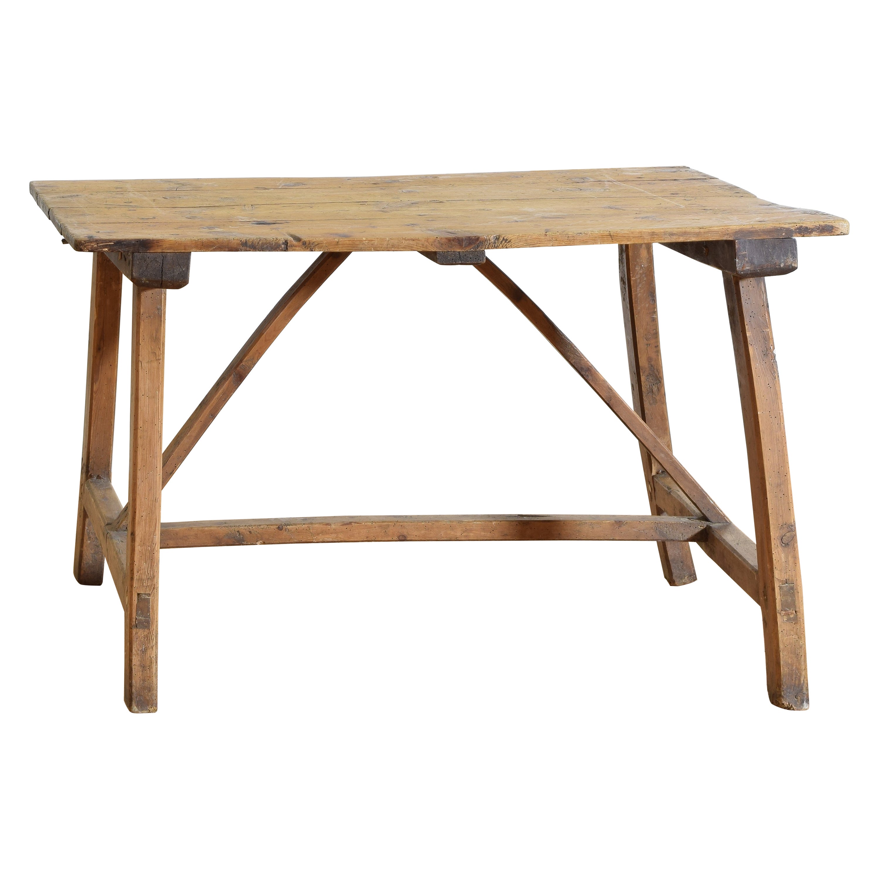 Spanish Rustic Pinewood Trestle Table, early 19th century