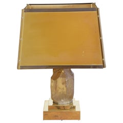 Vintage Italian Modern Brass and Quartz Table Lamp and Custom Shade, ca. 1970’s
