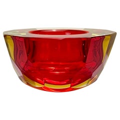 Murano Glass Faceted Geode Dish in Red and Yellow Sommerso