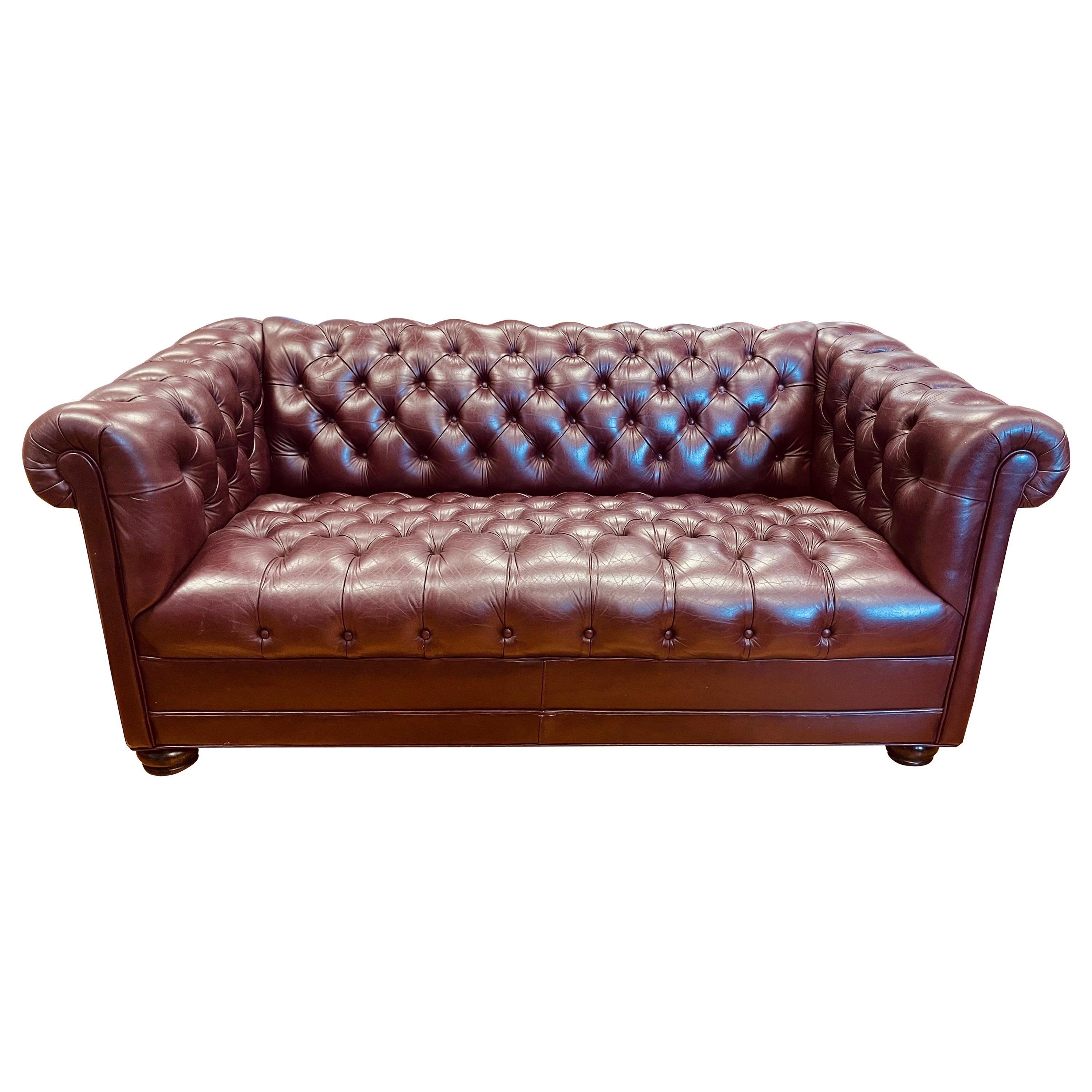 Hancock & Moore Signed Burgundy Oxblood Tufted Chesterfield Loveseat Sofa