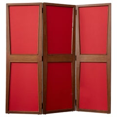 Vintage Pierre Jeanneret Teak and Red Leather Folding Screen c. 1957