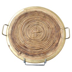 Rattan Tray with Brass Trim (circa 1970s)