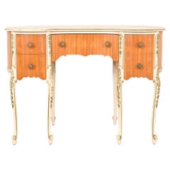 Vintage Romweber French Rococo Louis XV Satinwood Parcel Painted Kidney-Shaped Vanity