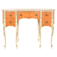 Romweber French Rococo Louis XV Satinwood Parcel Painted Kidney-Shaped Vanity