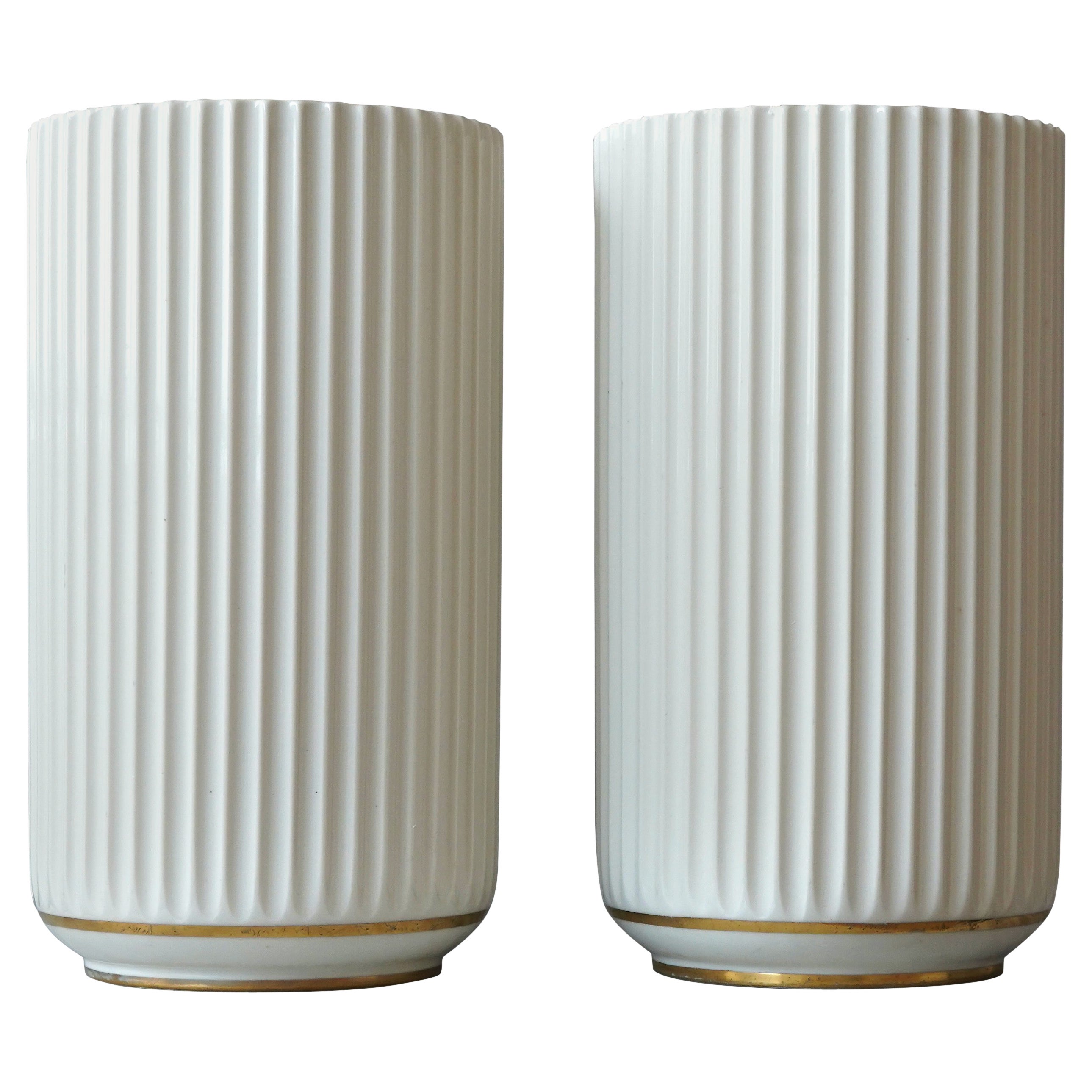 Set of 2 Early Lyngby Porcelain Vases with Gold Decoration, 1936-1940, Denmark