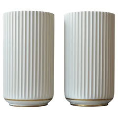 Vintage Set of 2 Early Lyngby Porcelain Vases with Gold Decoration, 1936-1940, Denmark