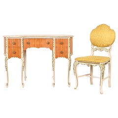 Used Romweber French Rococo Louis XV Satinwood Parcel Painted Vanity and Chair