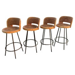 Four Mid Century Modern Rattan and Bamboo Stools by Danny Ho Fong